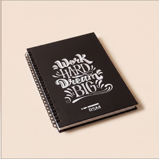 Work Hard Dream Big Printed Spiral Notebook – Premium Black Cover Journal