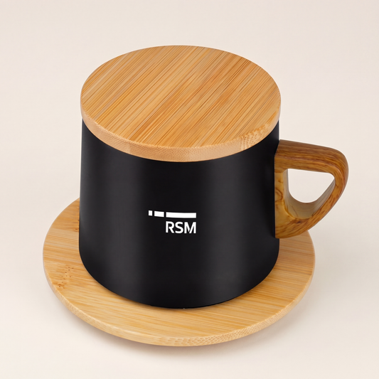 Bamboo Lid Ceramic Mug with Wooden Handle