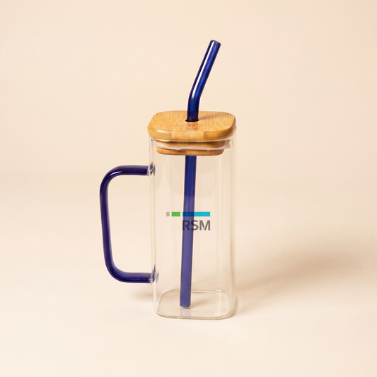 Glass Tumbler Mug with Bamboo Lid & Straw – Reusable Beverage Cup with Handle
